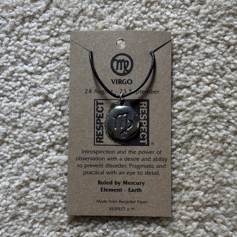 Virgo Zodiac Pendant Necklace in Black and Silver